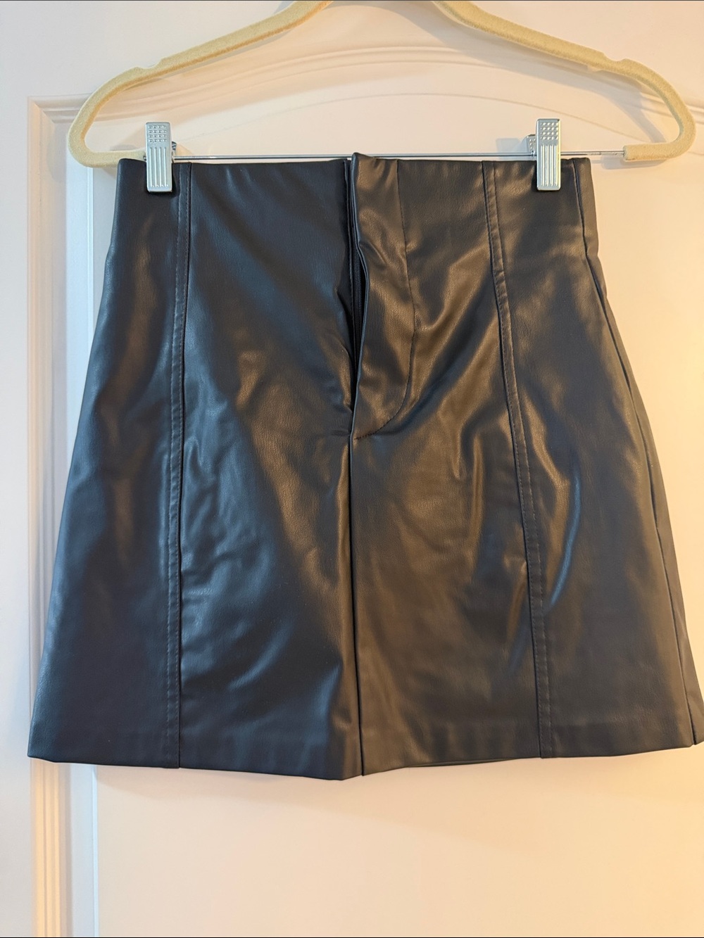 Zara Black Faux Leather Panel Mini Skirt